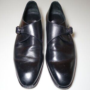 Ermenegildo Zegna Monk Single Strap & Buckle Black Leather Loafers, Size 11